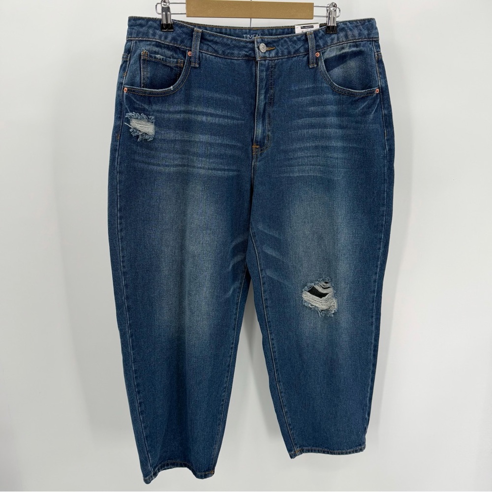 Time and Tru Jeans Womens 16 Blue High Rise Distressed Whisker Wash Denim New